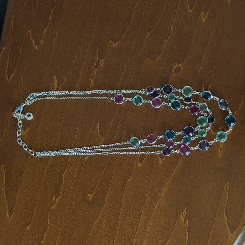 Silver multi strand necklace with color gems - Picture 1 of 2